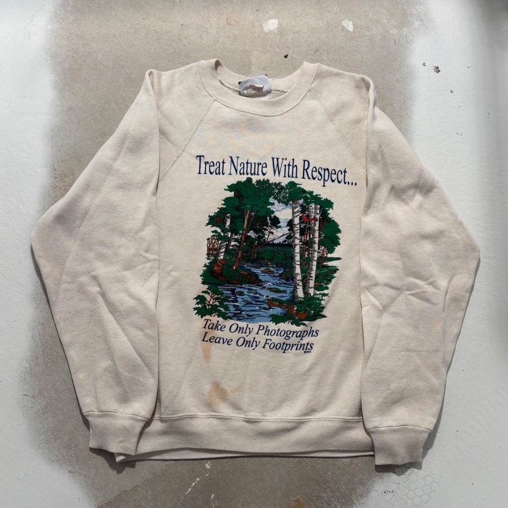 Vintage Lee Nature Graphic Sweatshirt Mens Large Cream Made in USA Raglan 90s